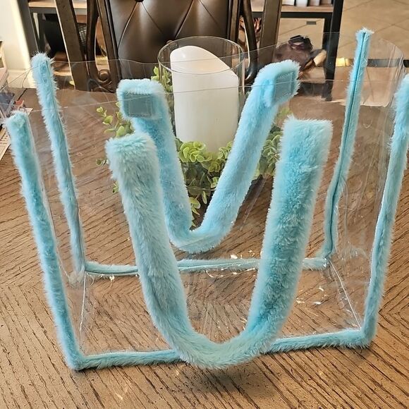 Clear Tote Fuzzy Blue Handles - Picture 9 of 9